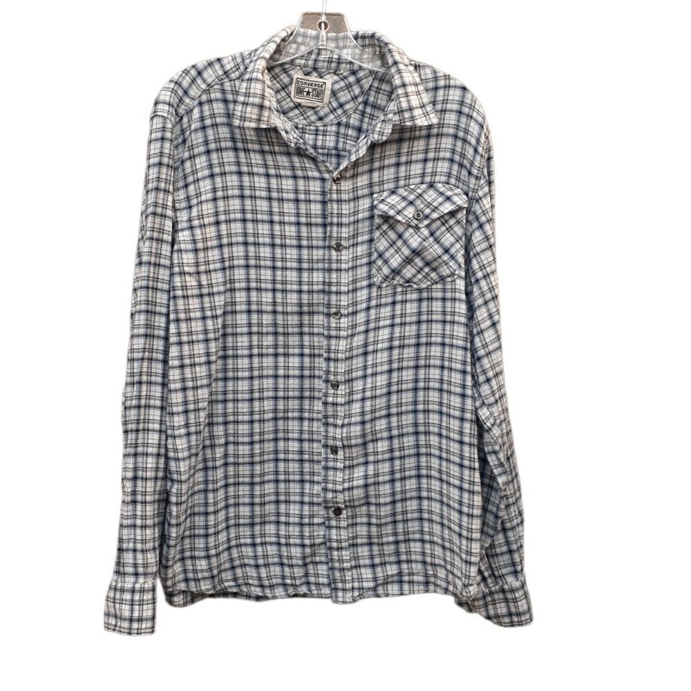 Mens Converse One Star Cotton Shirt Plaid Button Front Long Sleeve M